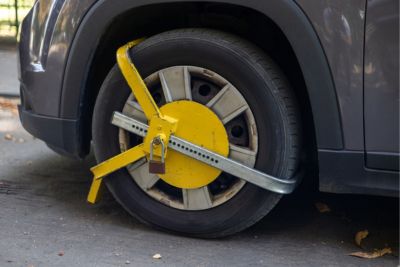 Véhicule immobilisé par la police après une infraction de la circulation routière.